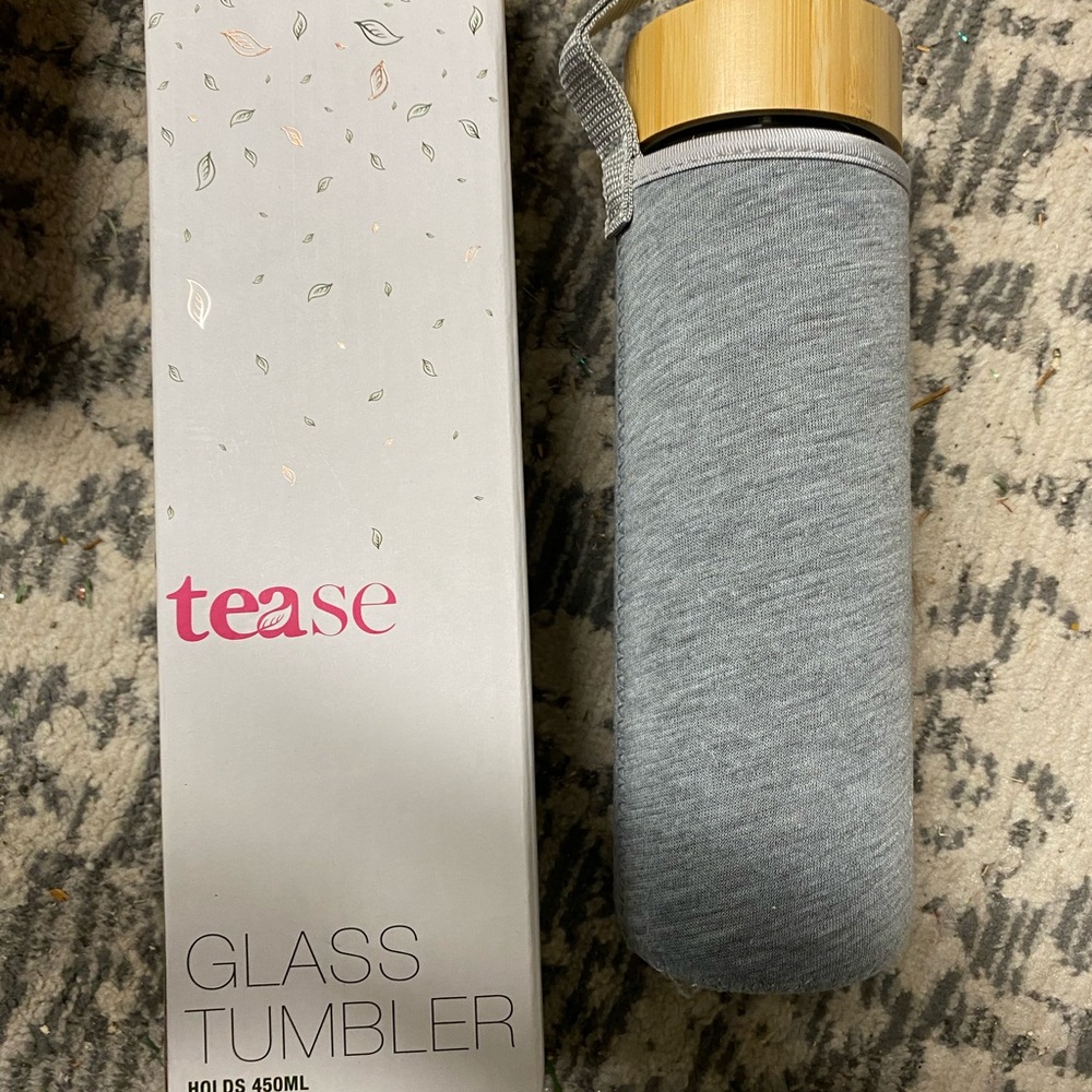 Tease Gray Glass Tumbler with Bamboo Lid